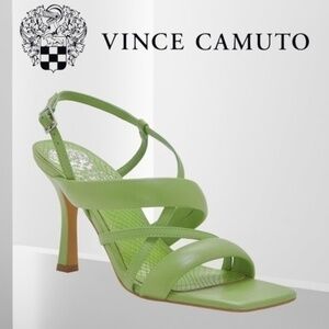 VINCE CAMUTO Leather Bettamee 3.5” High Heel Square Toe Strappy Sandals-8.5M